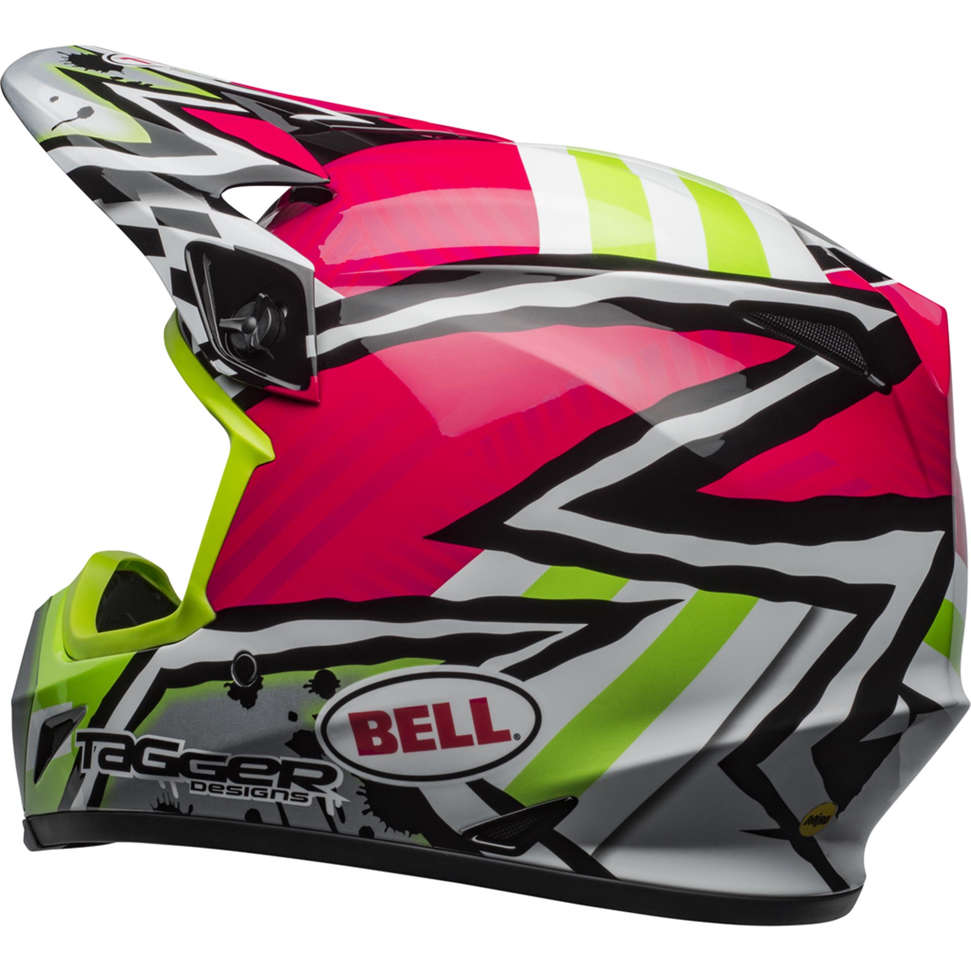 BELL MX-9 MIPS MOTOCROSS MX BIKE HELMET GREEN TAGGER ASYMETRIC PINK BELL MX-9 MIPS MOTOCROSS MX BIKE HELMET GREEN TAGGER ASYMETRIC PINK